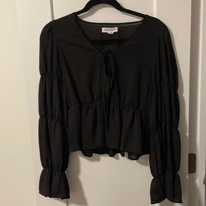 Urban Bliss Tie Front Ruched Sleeve Blouse